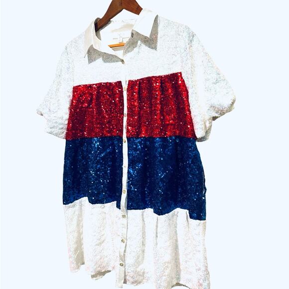 Peach Love California Kids Sequin Dress in Red, Blue, and White New No Tags - Picture 2 of 11